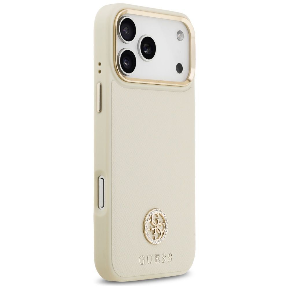 GUESS maskica za iPhone 17 Pro kompatibilna s MagSafe (PU s logom od zrnaste strass tkanine) bež