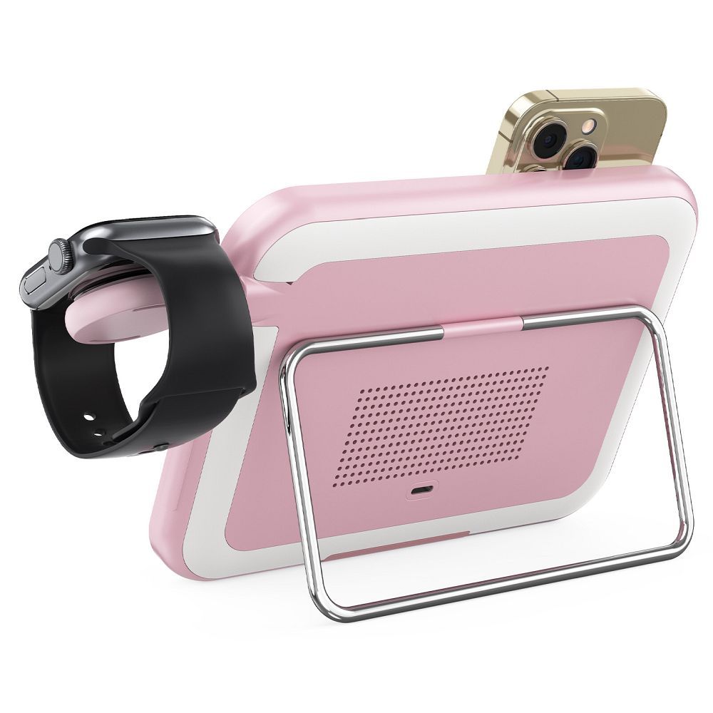Forcell F-ENERGY Mag Mirror 3 u 1 bežični punjač od 15 W kompatibilan s MagSafe ružičaste boje