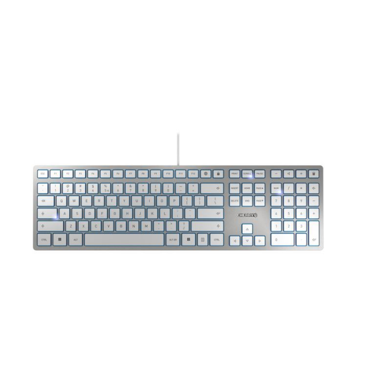 CHERRY KC 6000 Slim tipkovnica USB AZERTY Francuski Srebro, Bijelo