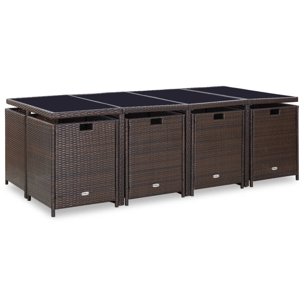 13-dijelni vrtni blagovaonski set od poliratana s jastucima smeđi