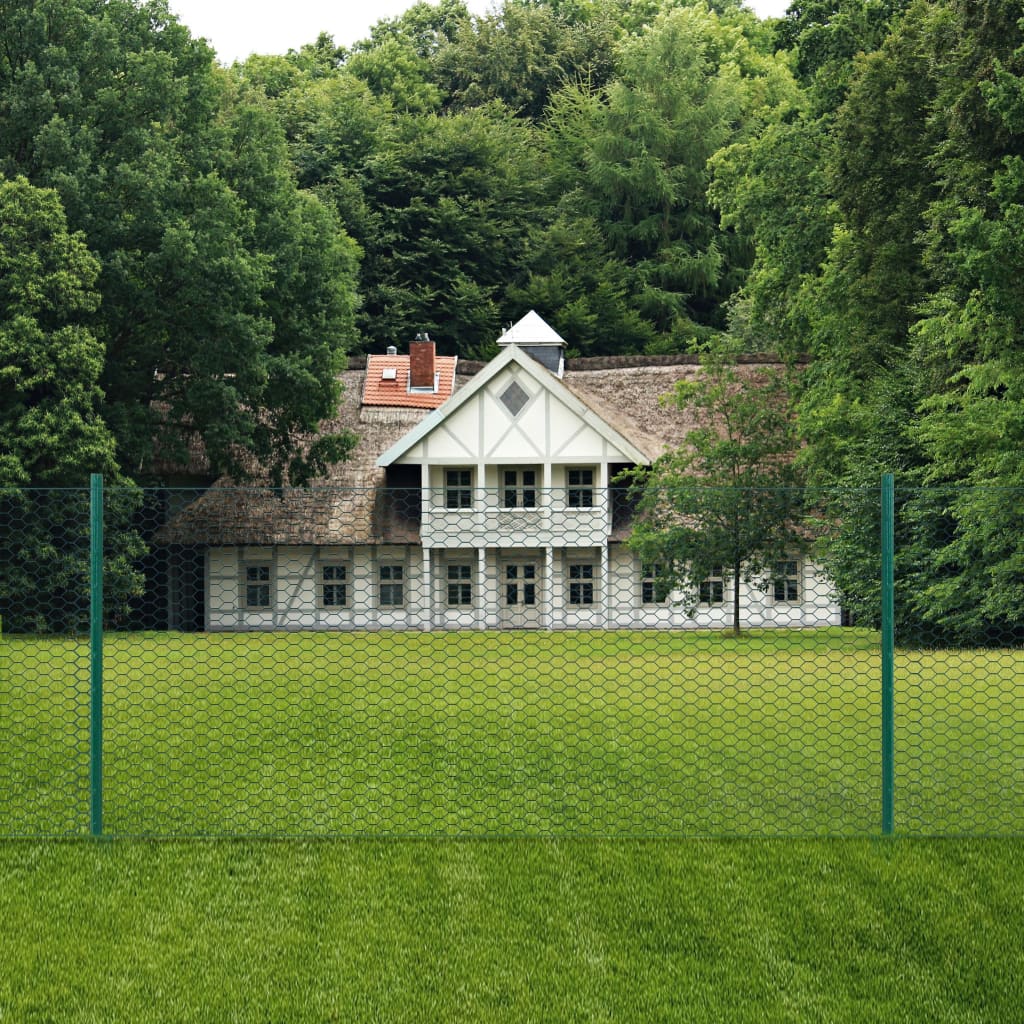 Ograda od žičane mreže sa stupovima čelična 25 x 0,5 m zelena