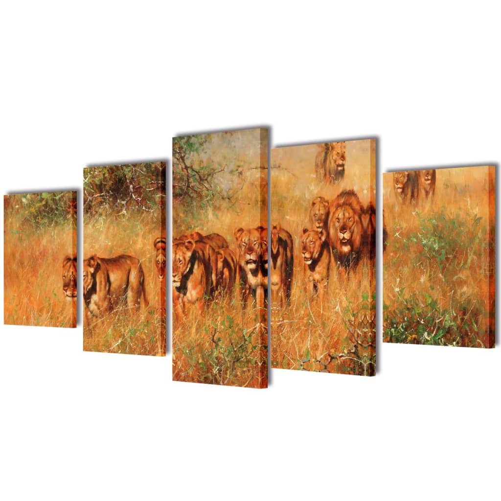 Zidne Slike na Platnu Set s Printom Lavovi 100 x 50 cm