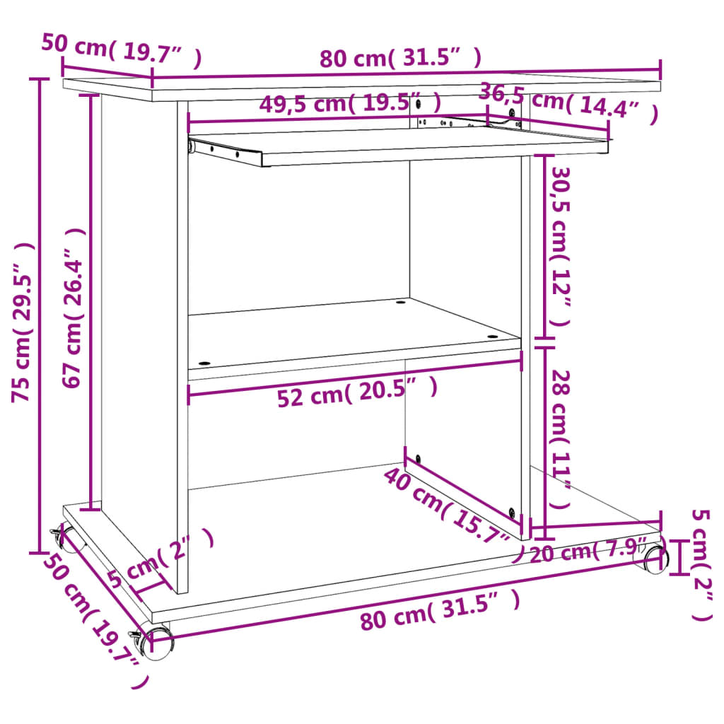 Stol za računalo crni 80 x 50 x 75 cm od konstruiranog drva