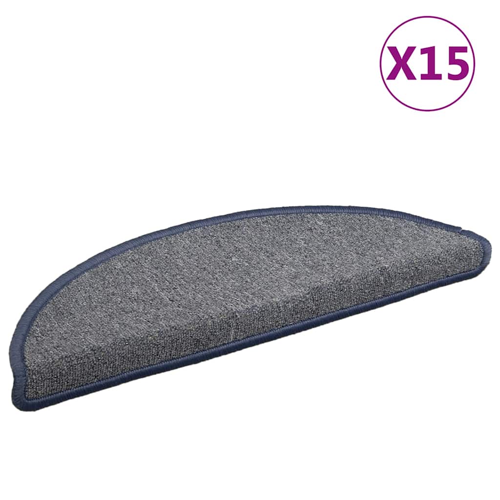 Prostirke za stepenice 15 kom 56x17x3 cm svijetlo sive i plave poluokrugle