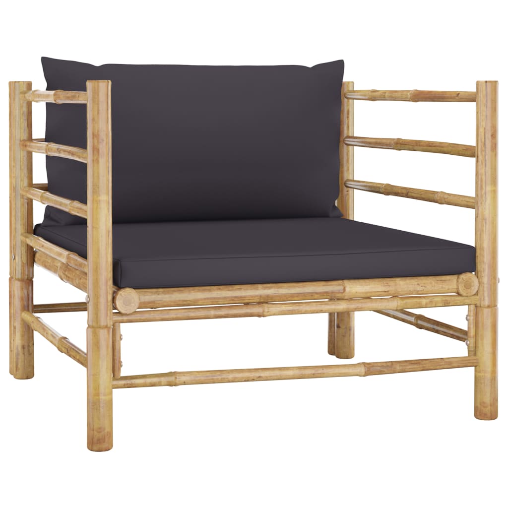 6-dijelna vrtna garnitura od bambusa s tamnosivim jastucima