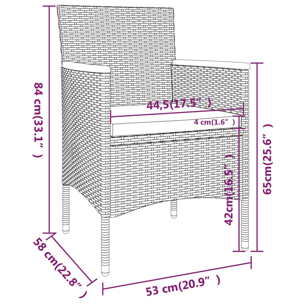 5-dijelni vrtni blagovaonski set od poliratana i stakla sivi
