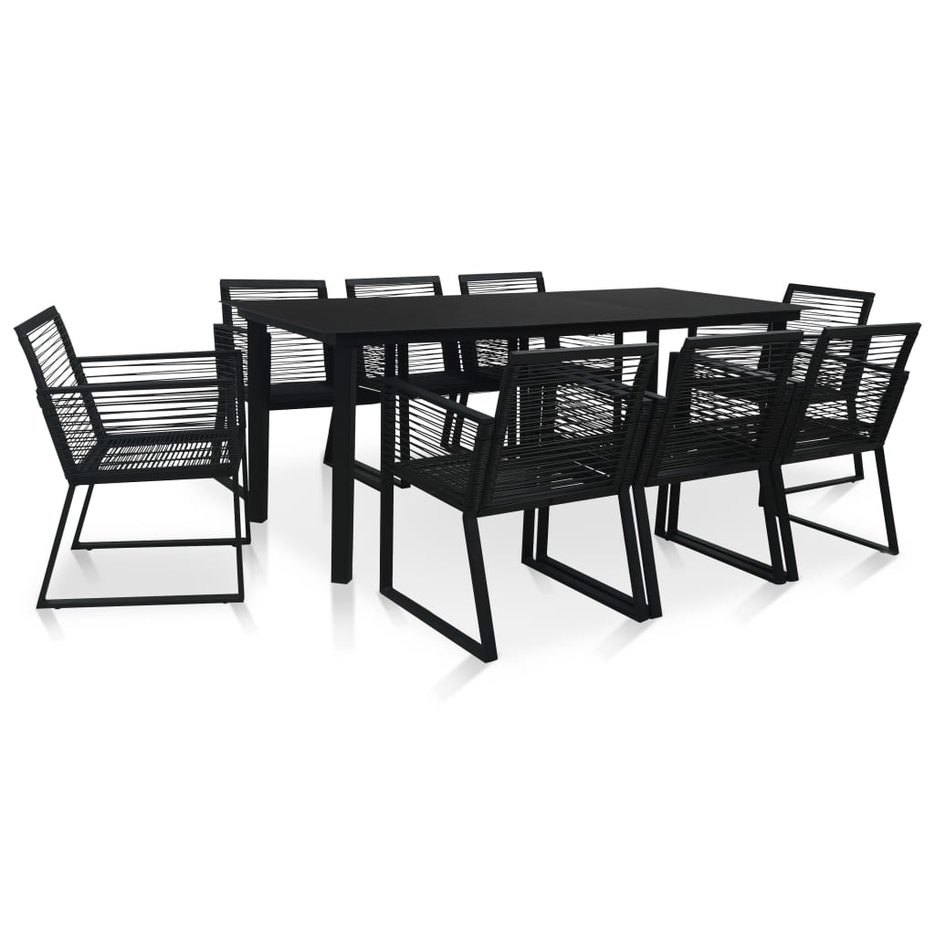 9-dijelni vrtni blagovaonski set od PVC ratana crni