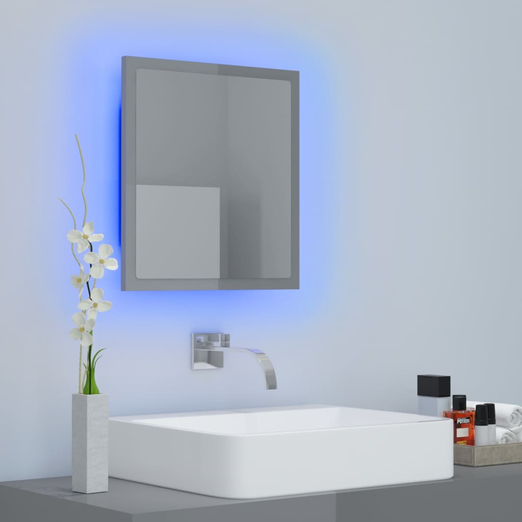 LED kupaonsko ogledalo visoki sjaj sivo 40x8,5x37 cm akrilno