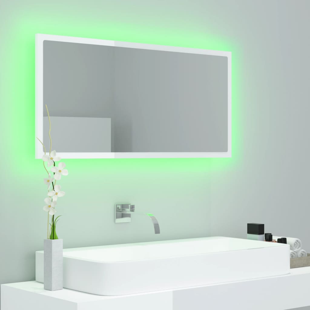LED kupaonsko ogledalo visoki sjaj bijelo 90x8,5x37 cm akrilno