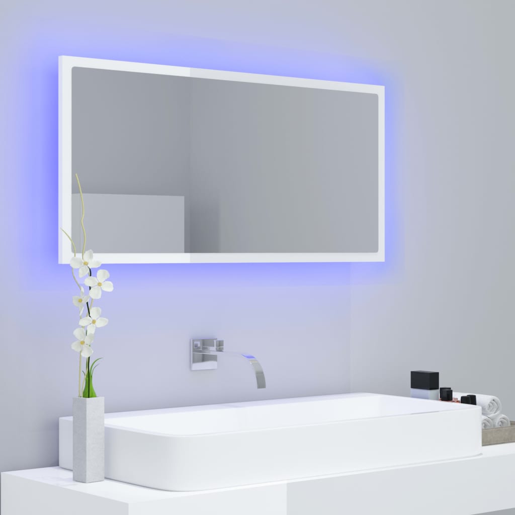 LED kupaonsko ogledalo visoki sjaj bijelo 90x8,5x37 cm akrilno
