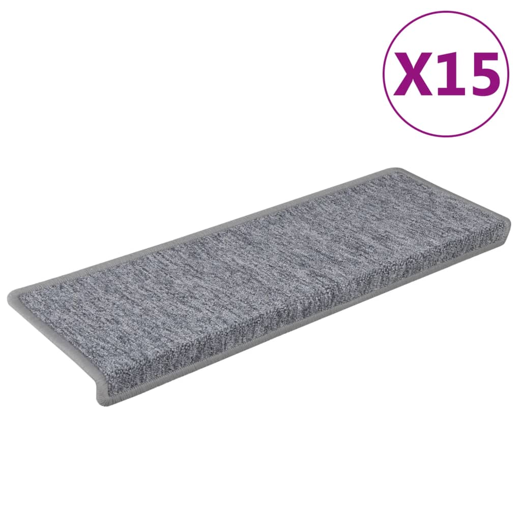 Prostirke za stepenice 15 kom 65x21x4 cm svijetlo sive pravokutne rubove