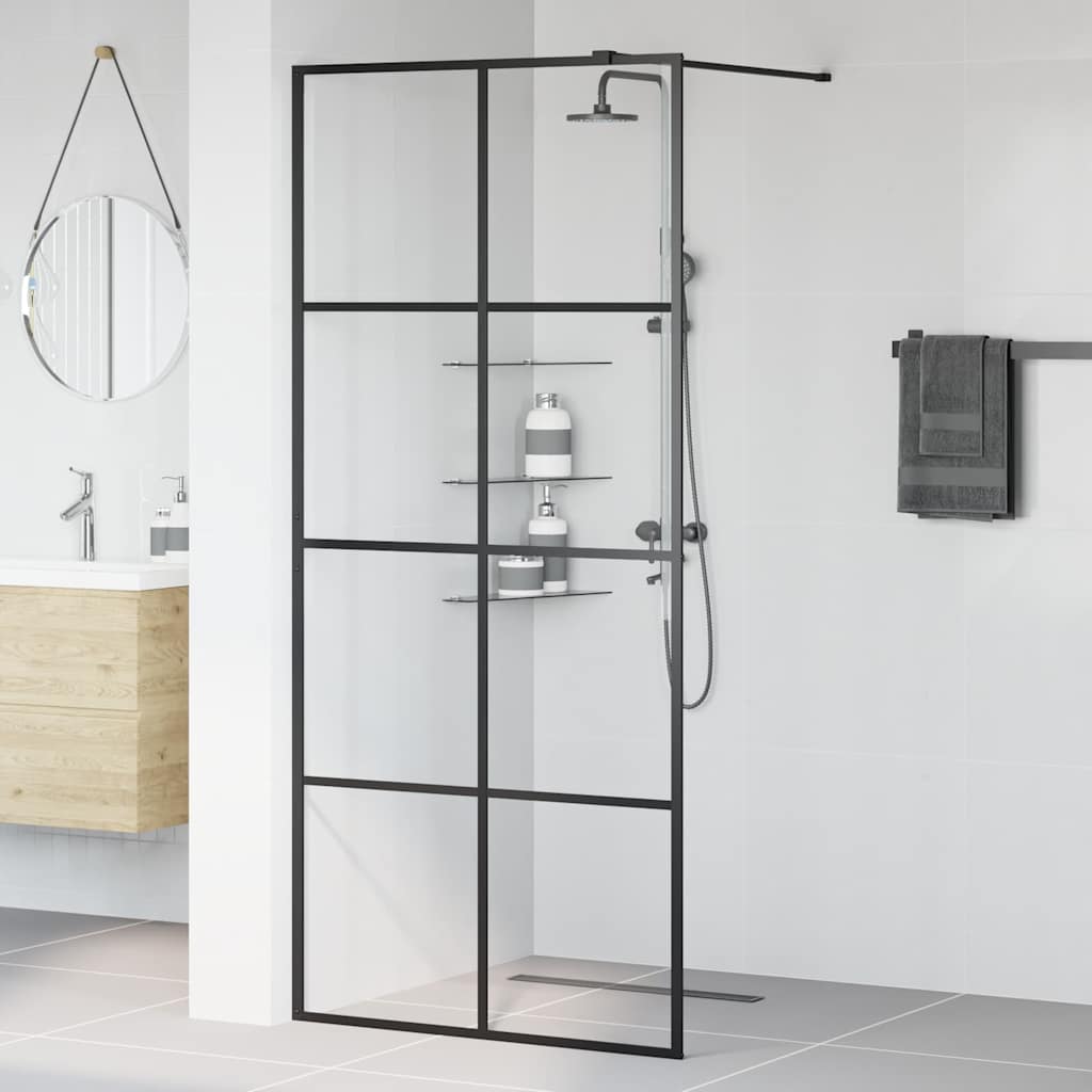 Pregrada za tuširanje s prozirnim staklom ESG 90 x 195 cm crna