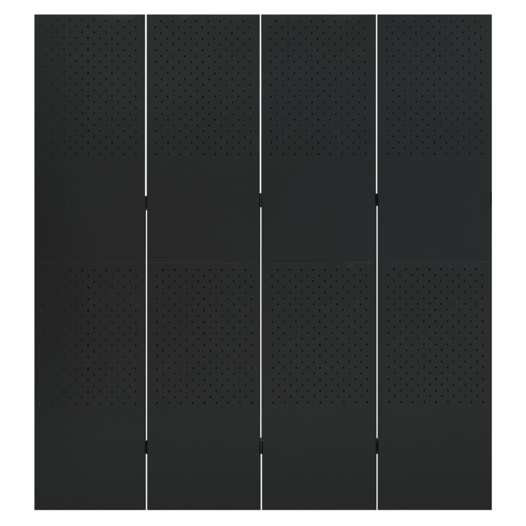 Sobna pregrada s 4 panela crna 160 x 180 cm čelična