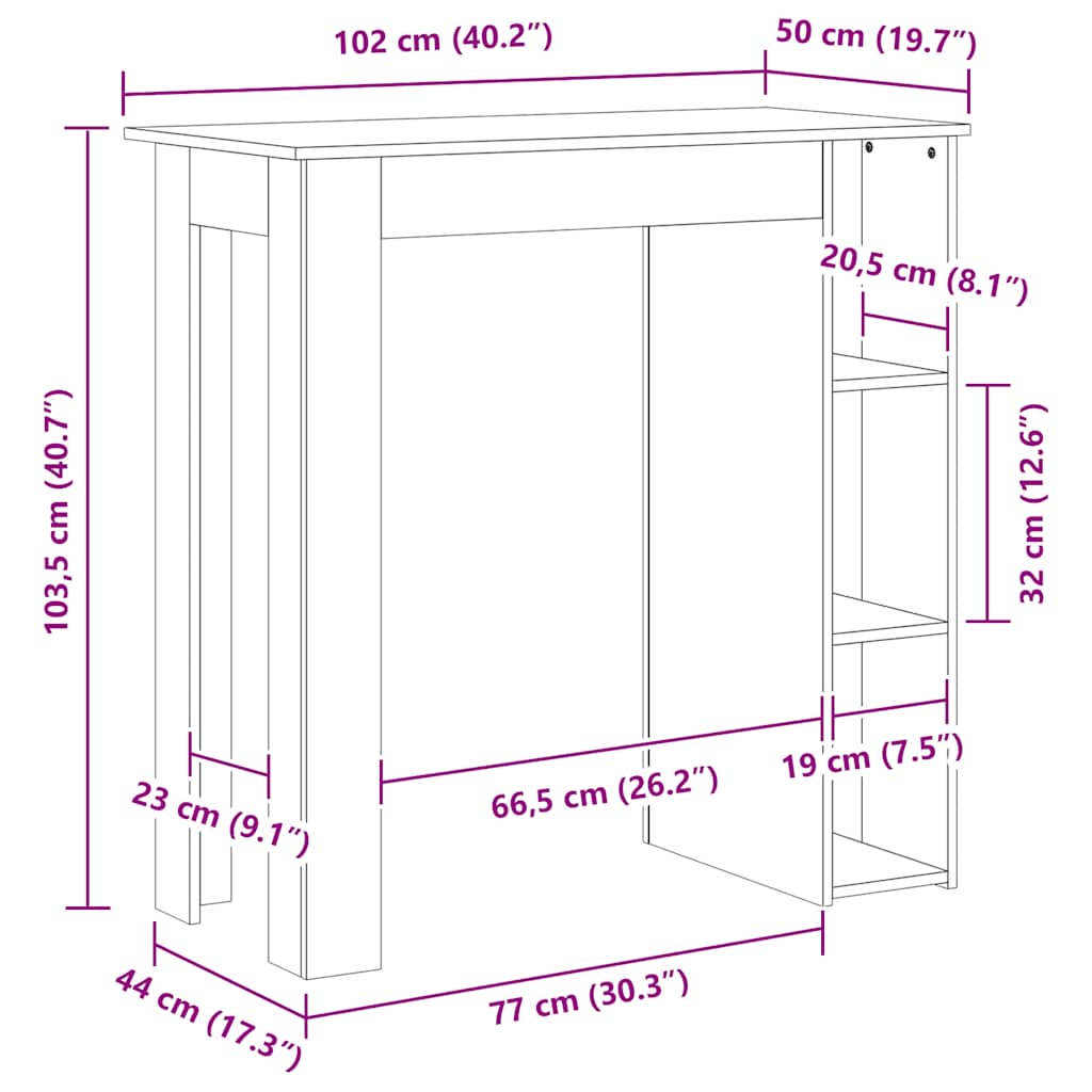 Barski stol s policom boja hrasta 102 x 50 x 103,5 cm drveni