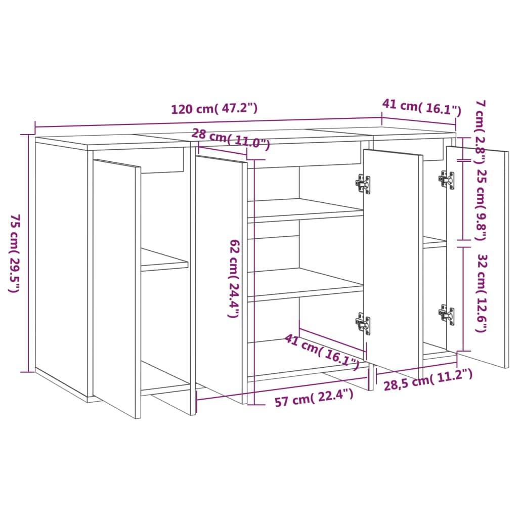 Komoda crna 120 x 41 x 75 cm konstruirano drvo