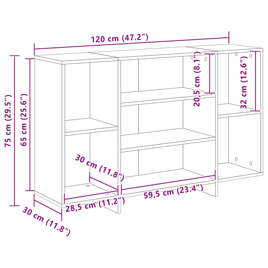 Komoda boja dimljenog hrasta 120 x 30 x 75 cm konstruirano drvo