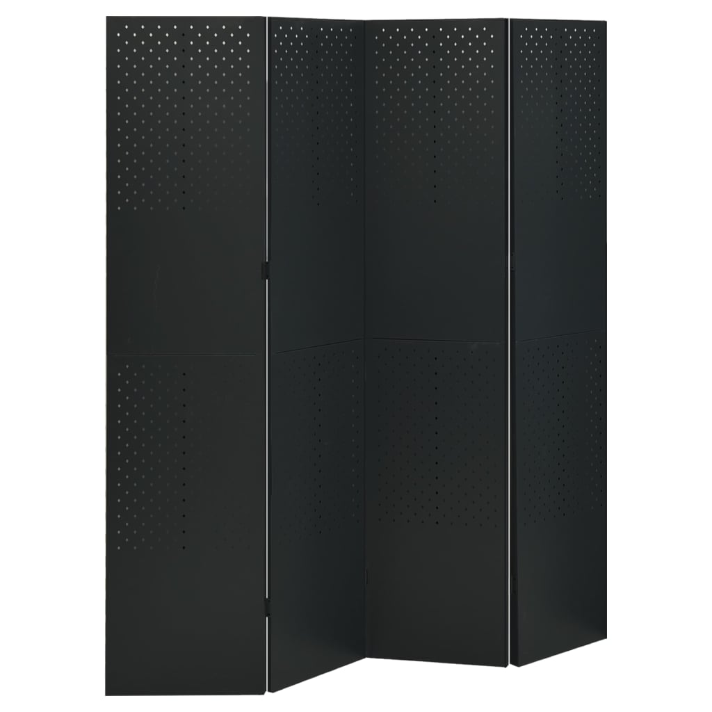 Sobne pregrade s 4 panela 2 kom crne 160 x 180 cm čelične