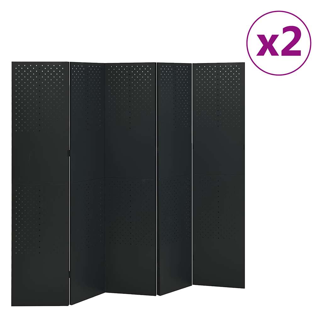 Sobne pregrade s 5 panela 2 kom crne 200 x 180 cm čelične