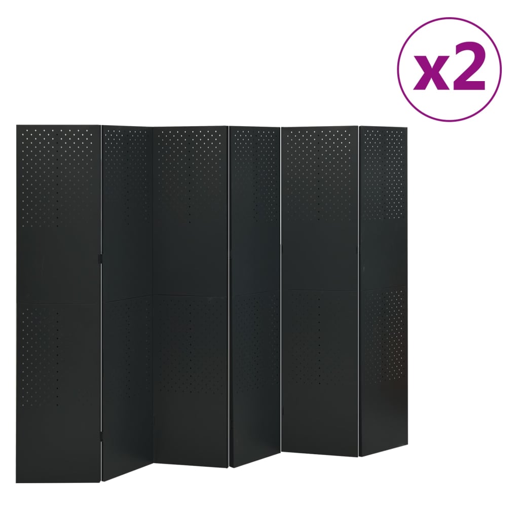 Sobne pregrade sa 6 panela 2 kom crne 240 x 180 cm čelične