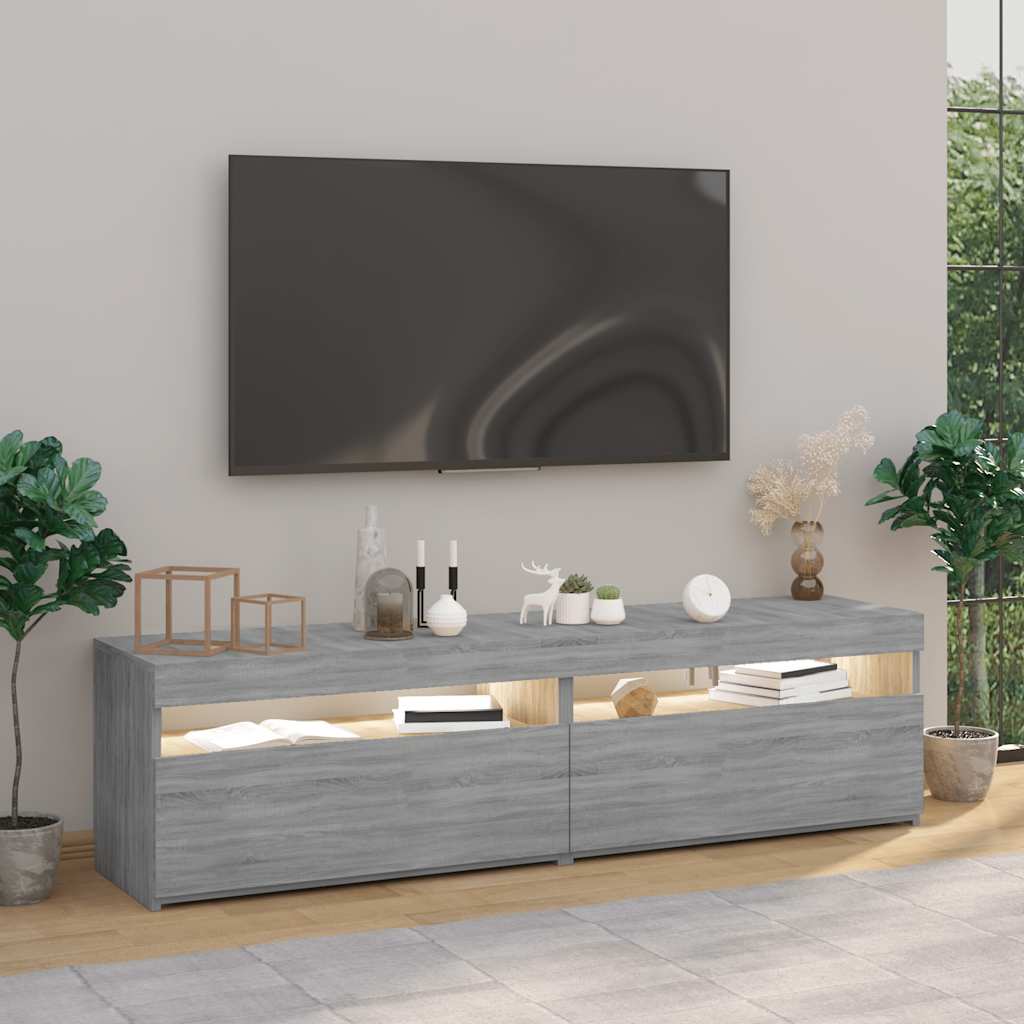 TV ormarić s LED svjetlima 2 kom siva boja hrasta 75x35x40 cm