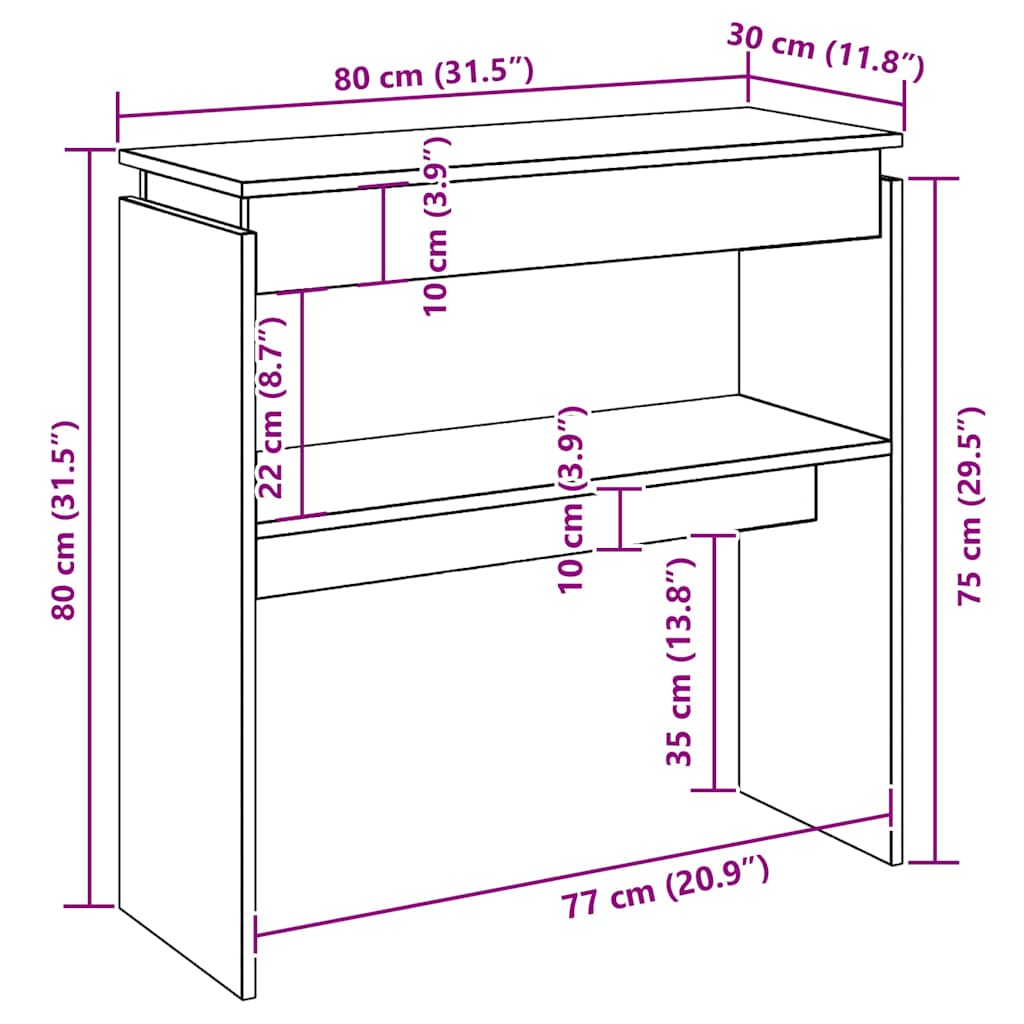 Konzolni stol boja hrasta 80 x 30 x 80 cm od konstruiranog drva