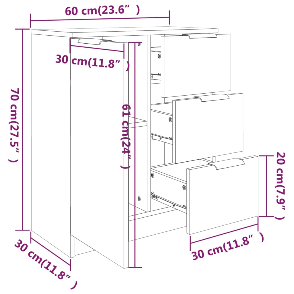 Komoda siva boja betona 60x30x70 cm od konstruiranog drva