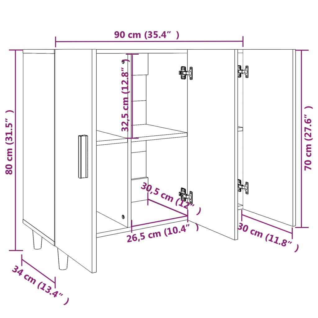 Komoda crna 90x34x80 cm od konstruiranog drva