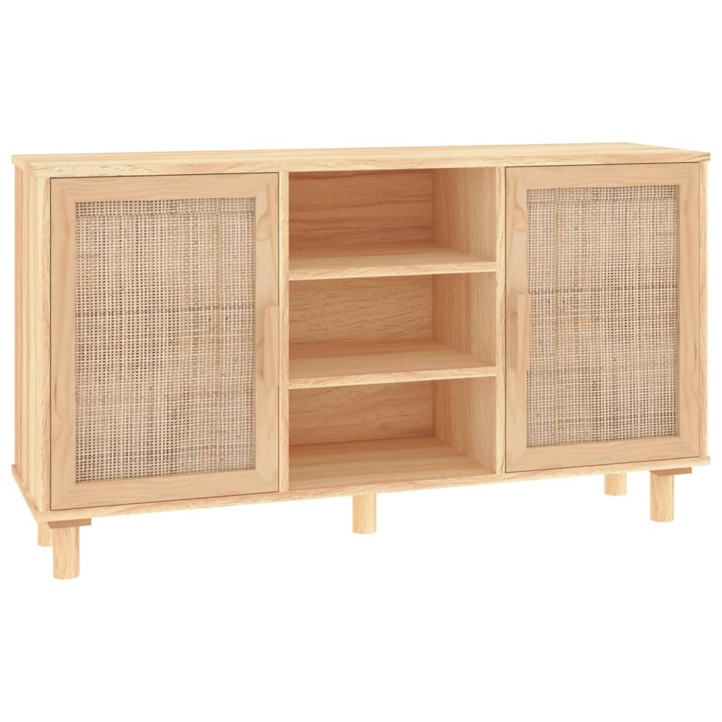 Komoda smeđa 105x30x60 cm masivna borovina i prirodni ratan