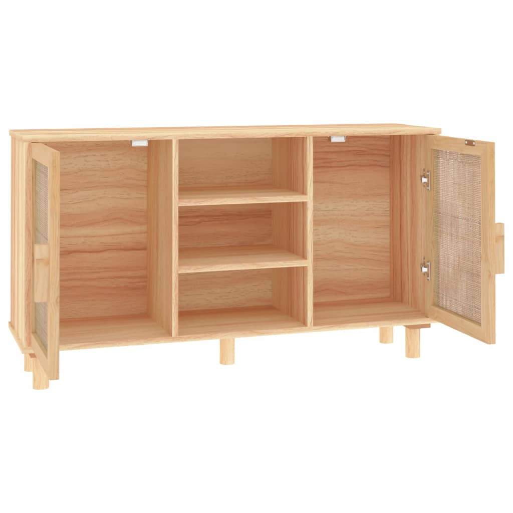 Komoda smeđa 105x30x60 cm masivna borovina i prirodni ratan