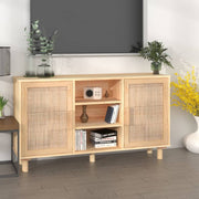 Komoda smeđa 105x30x60 cm masivna borovina i prirodni ratan