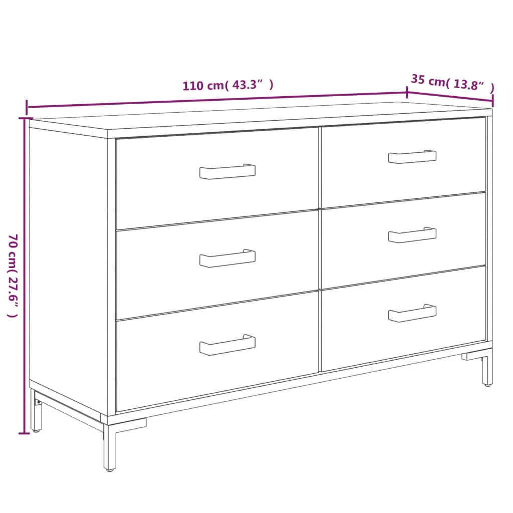 Komoda smeđa 110 x 35 x 70 cm od masivne borovine