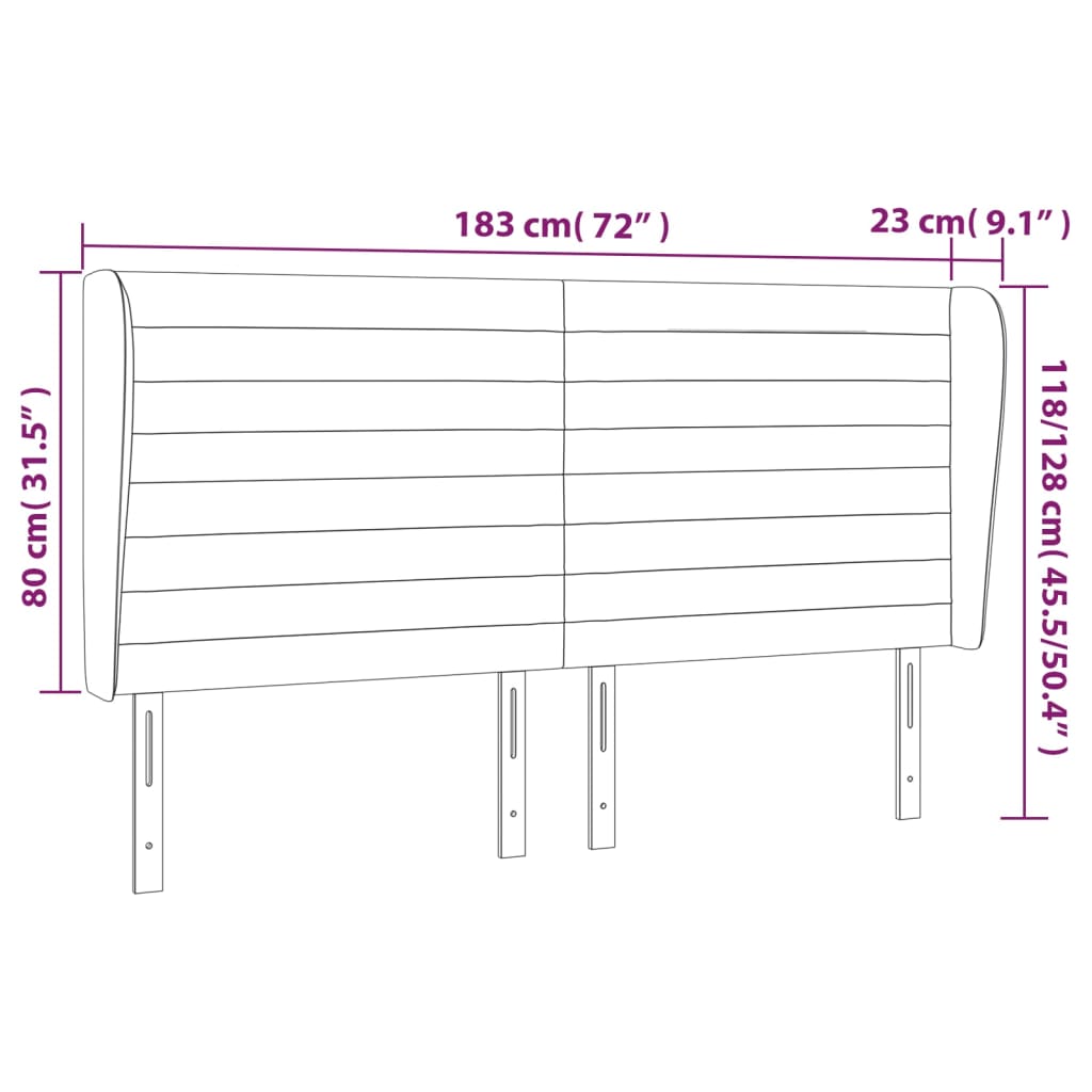 Uzglavlje s ušima crno 183x23x118/128 cm od tkanine