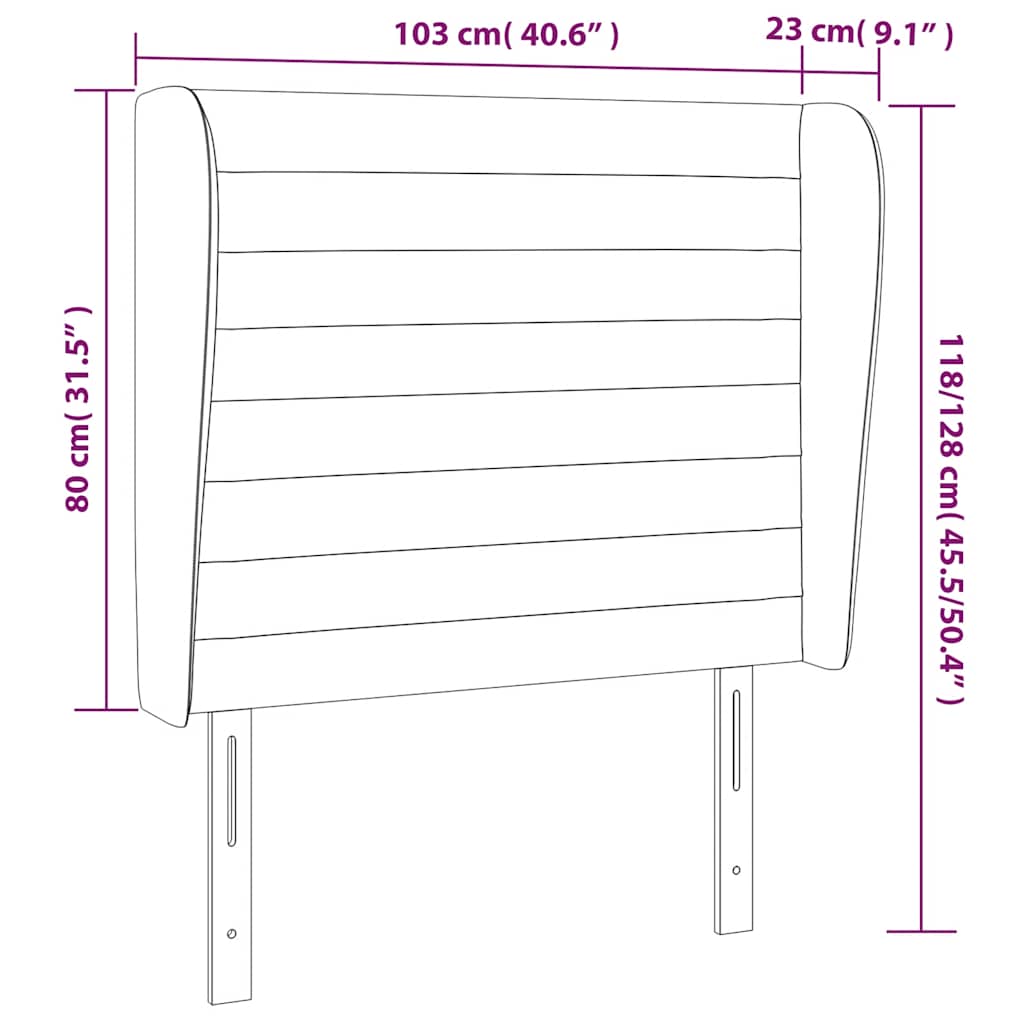 Uzglavlje s ušima tamnoplavo 103x23x118/128 cm baršunasto