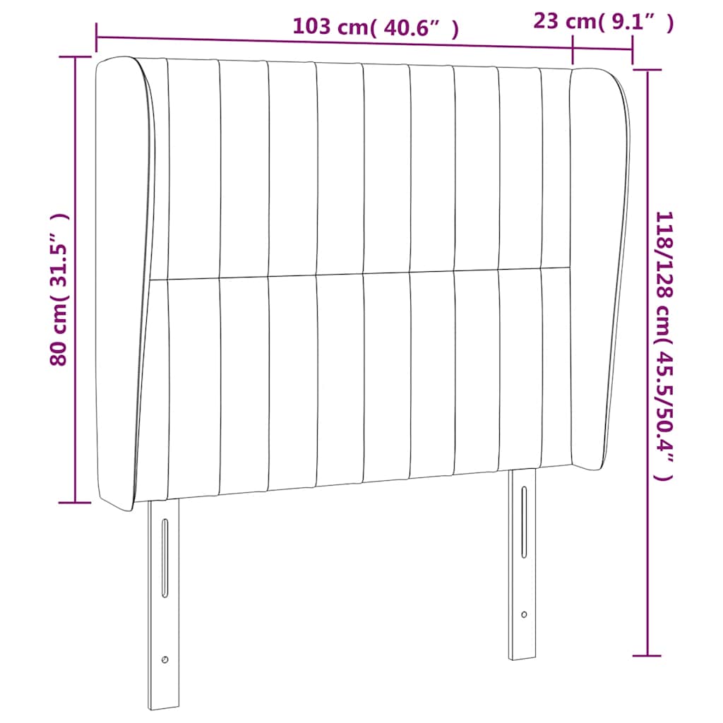 Uzglavlje s ušima tamnoplavo 103x23x118/128 cm baršunasto