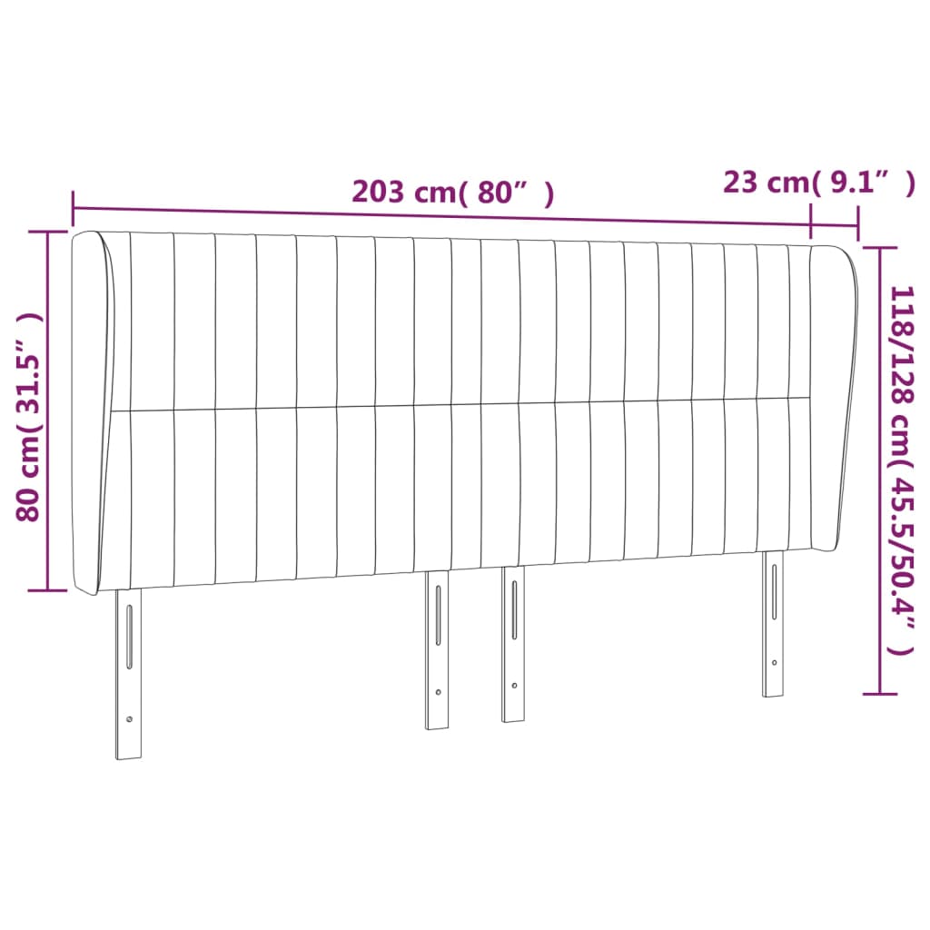 Uzglavlje s ušima tamnosivo 203x23x118/128 cm baršunasto