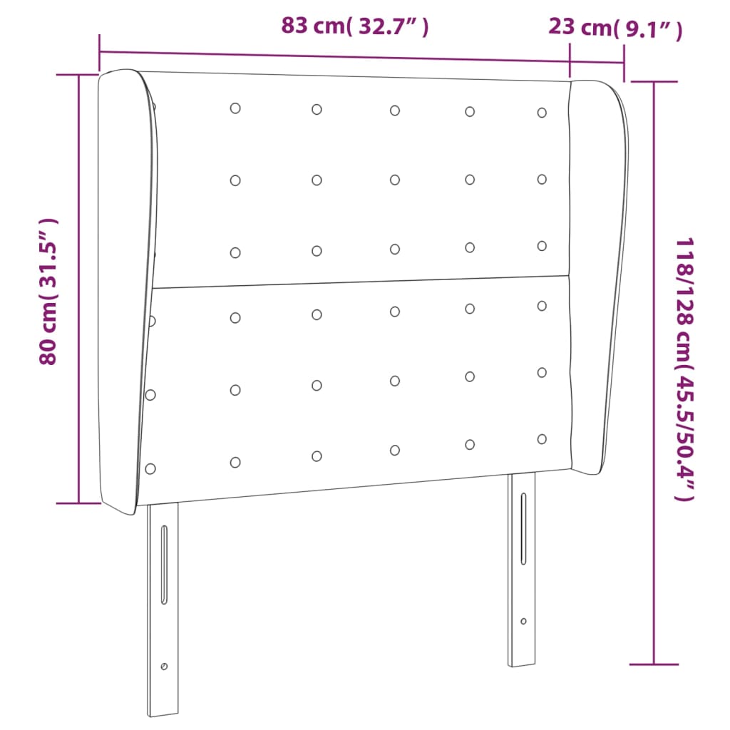 Uzglavlje s ušima crno 83 x 23 x 118/128 cm od tkanine