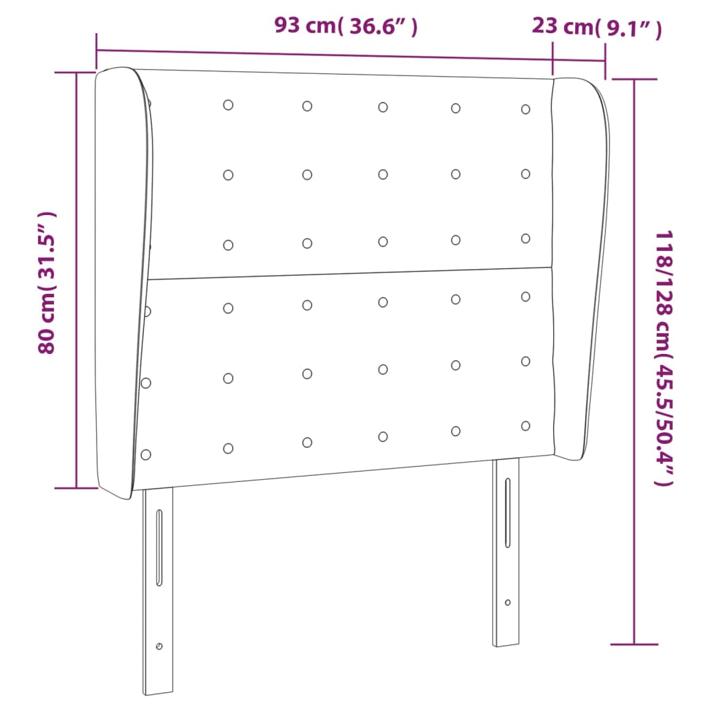 Uzglavlje s ušima svjetlosivo 93x23x118/128 cm baršunasto