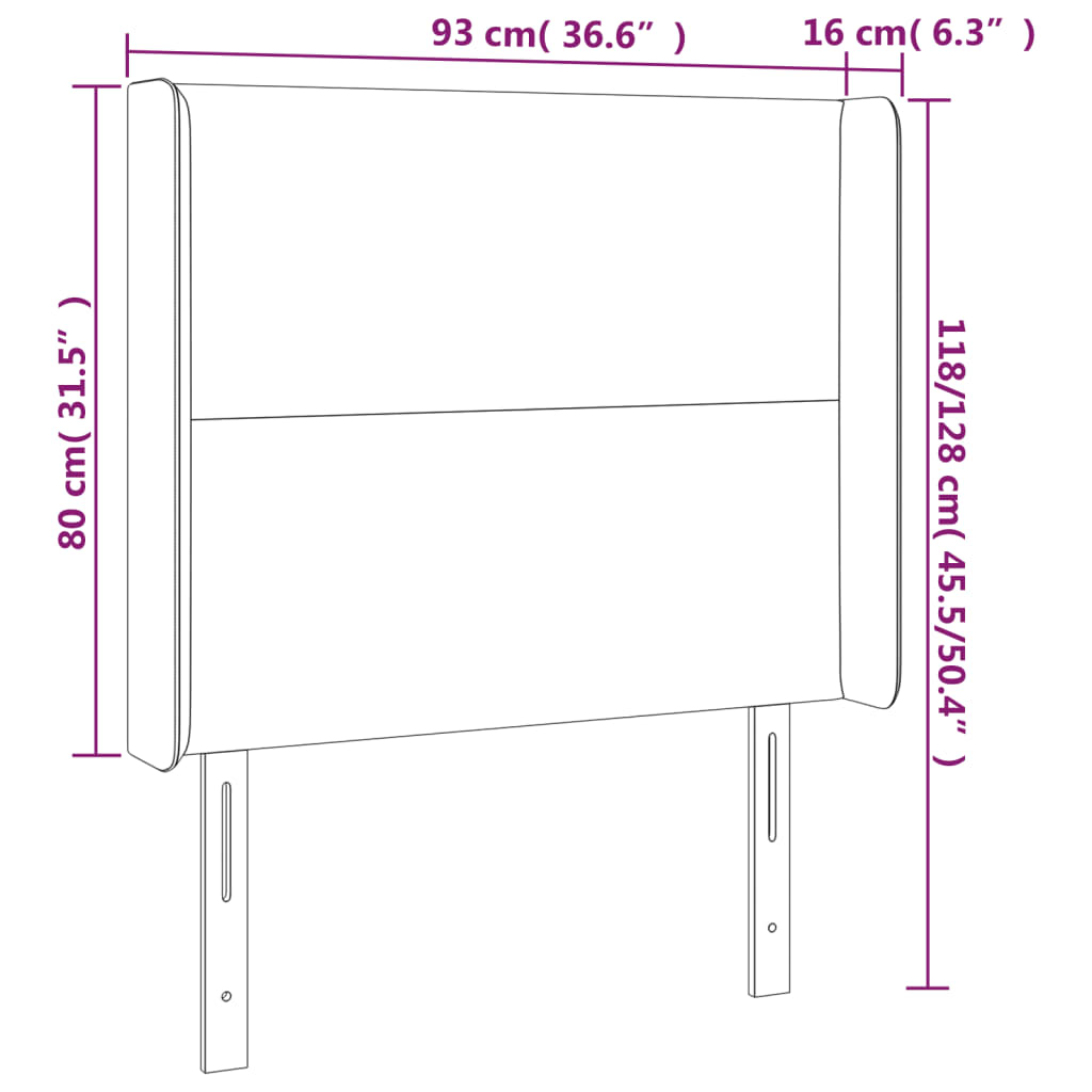 Uzglavlje s ušima crno 93x16x118/128 cm od tkanine