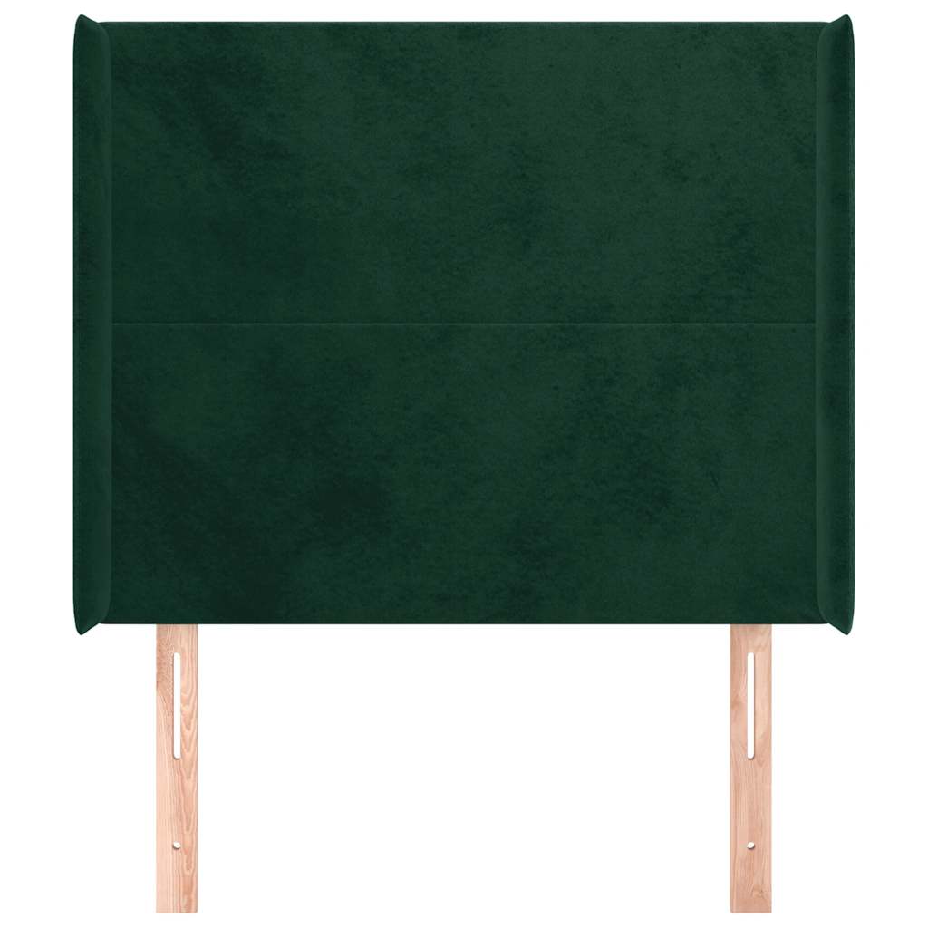 Uzglavlje s ušima tamnozeleno 93x16x118/128 cm baršunasto