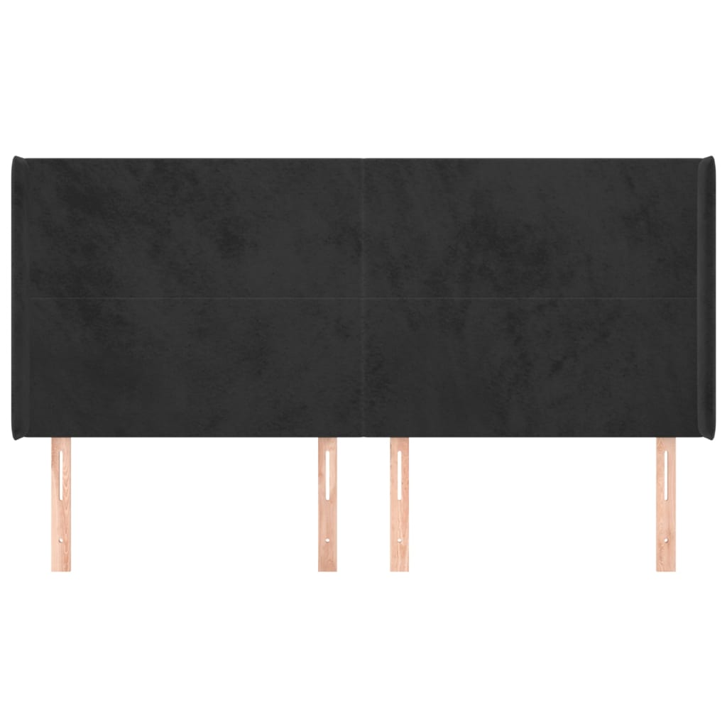 Uzglavlje s ušima crno 163x16x118/128 cm baršunasto