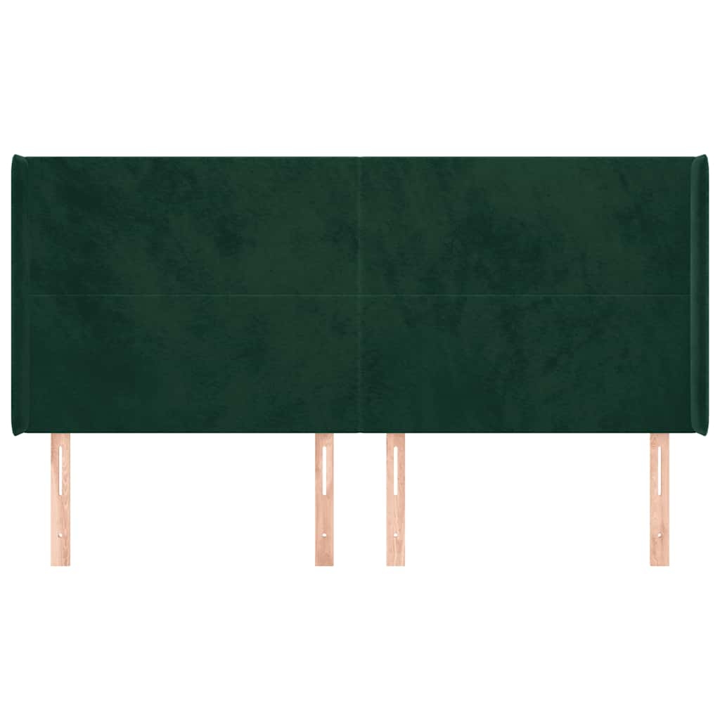 Uzglavlje s ušima tamnozeleno 203x16x118/128 cm baršunasto