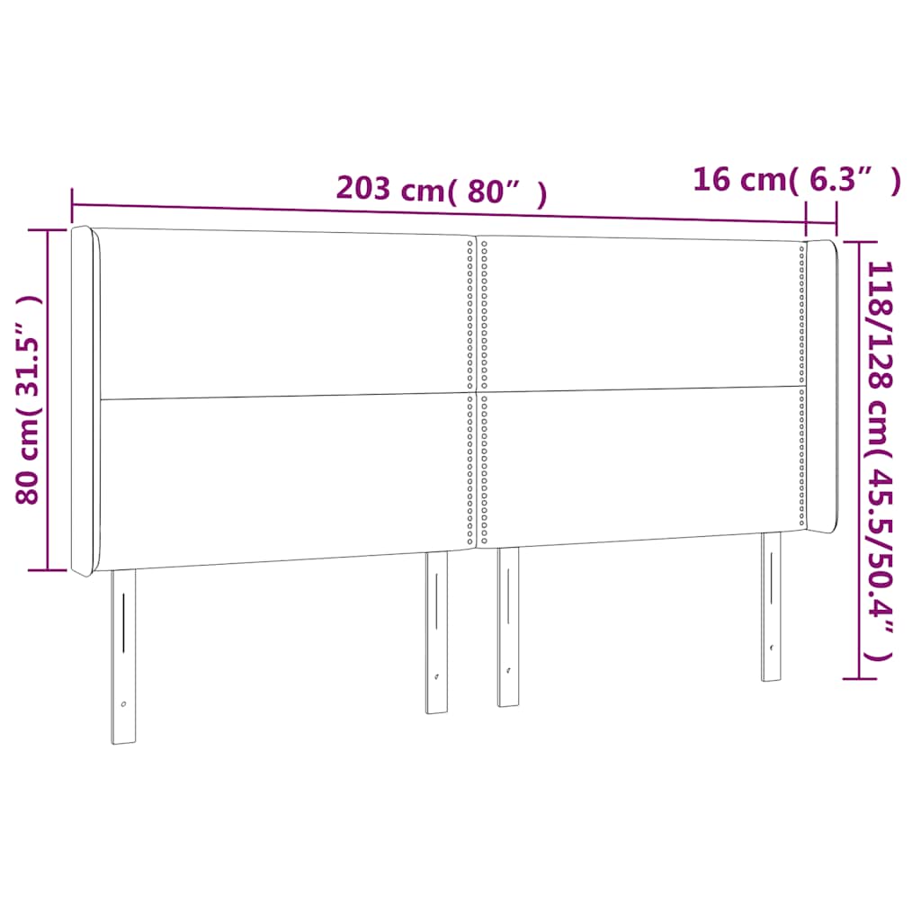 Uzglavlje s ušima tamnoplavo 203x16x118/128 cm baršunasto
