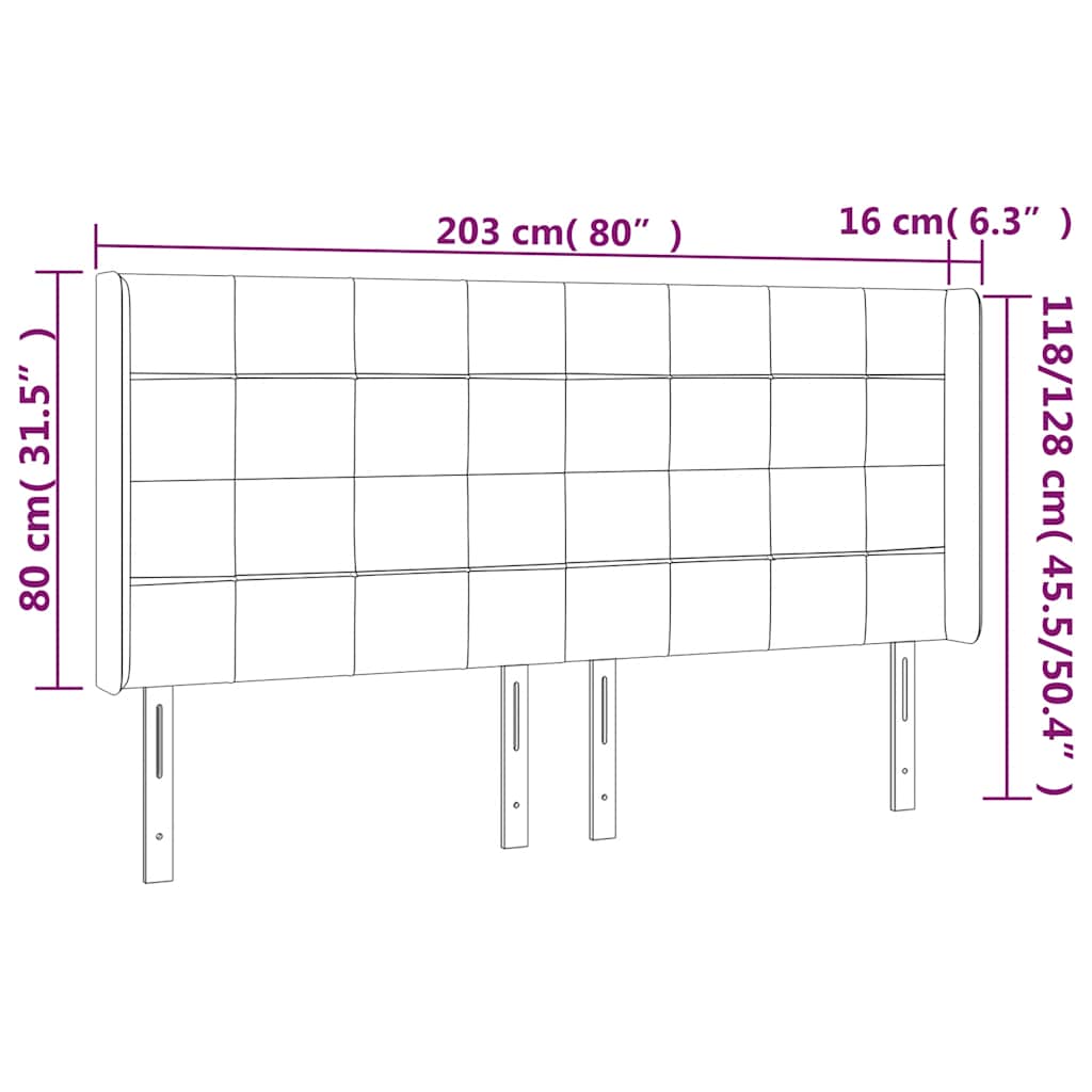 Uzglavlje s ušima tamnoplavo 203x16x118/128 cm baršunasto