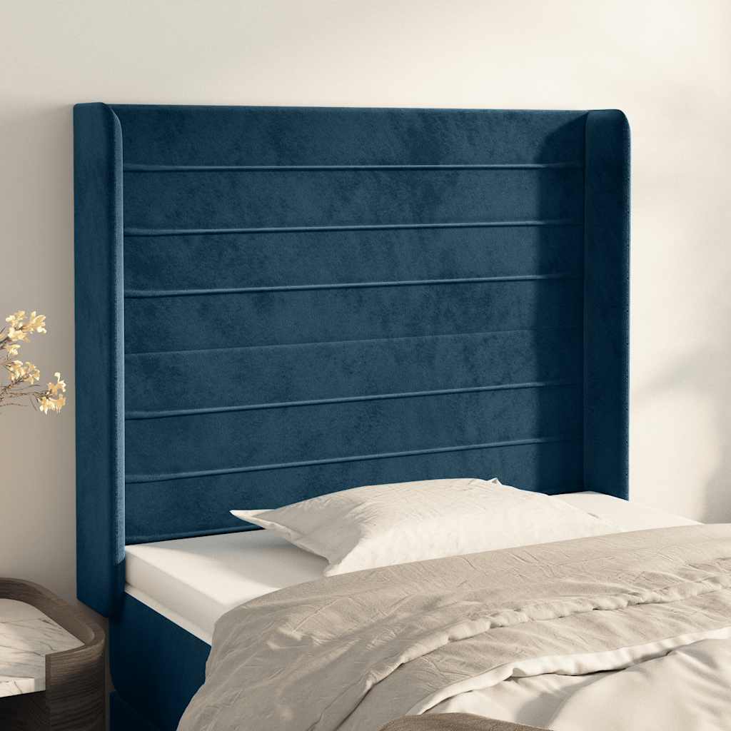 Uzglavlje s ušima tamnoplavo 83x16x118/128 cm baršunasto