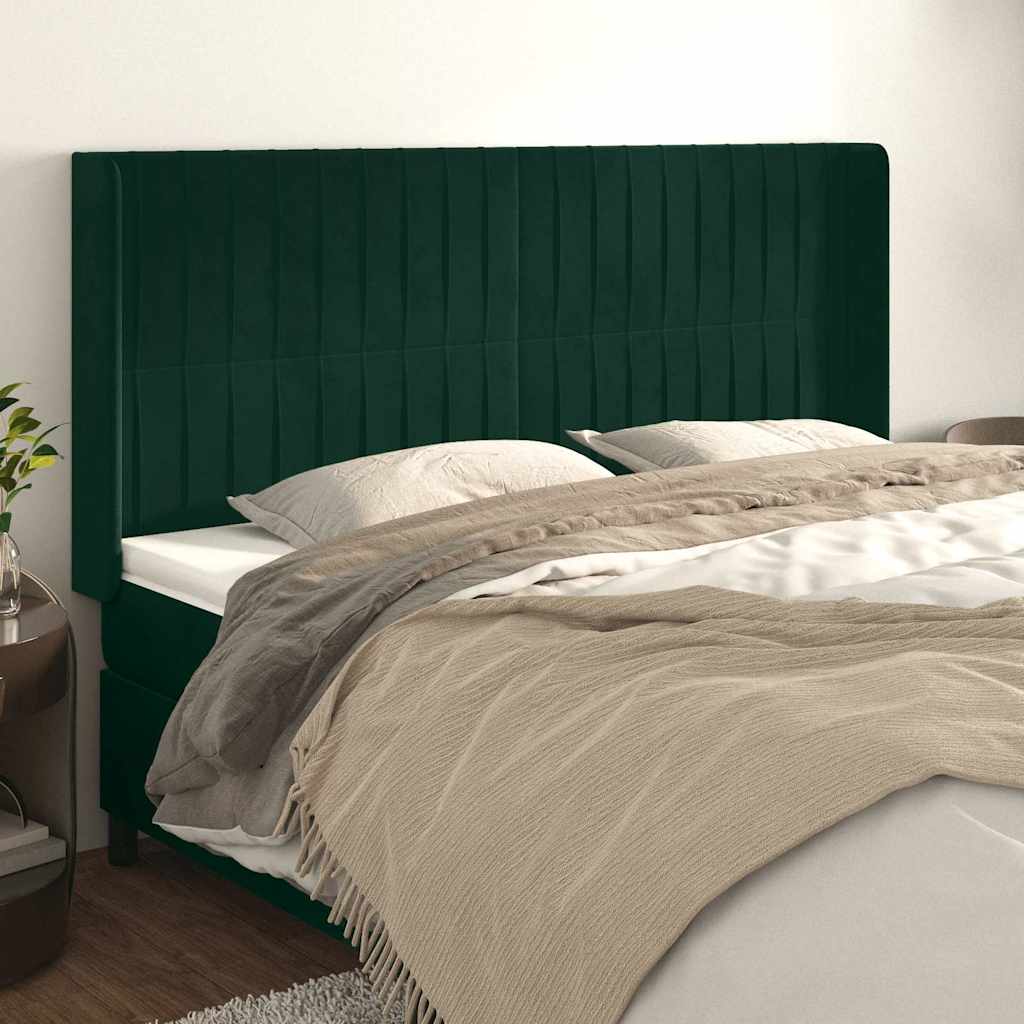 Uzglavlje s ušima tamnozeleno 203x16x118/128 cm baršunasto