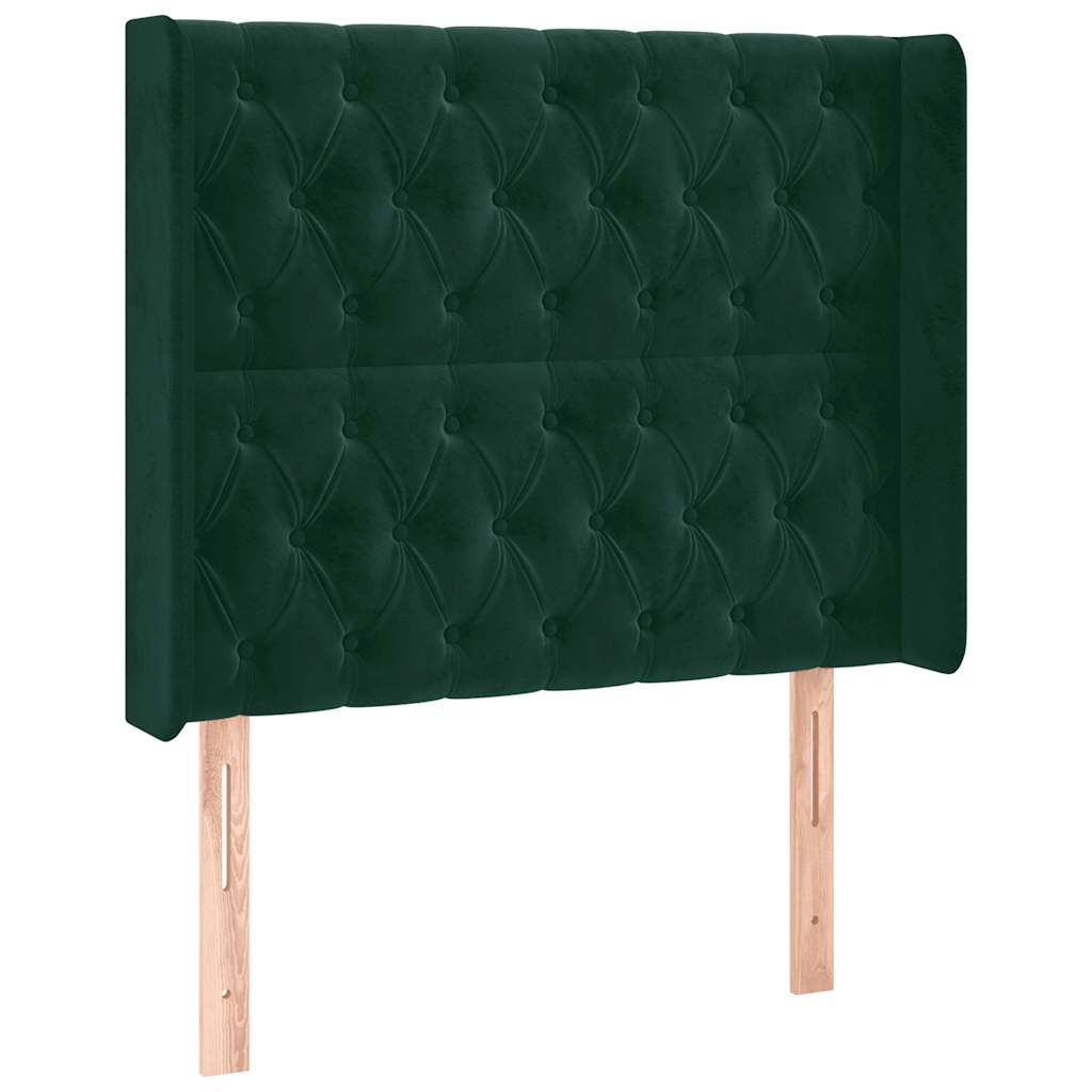 Uzglavlje s ušima tamnozeleno 103x16x118/128 cm baršunasto