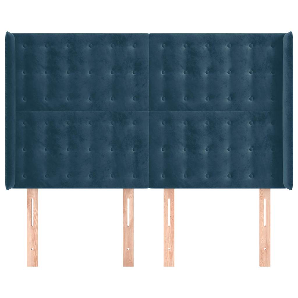 Uzglavlje s ušima tamnoplavo 147x16x118/128 cm baršunasto