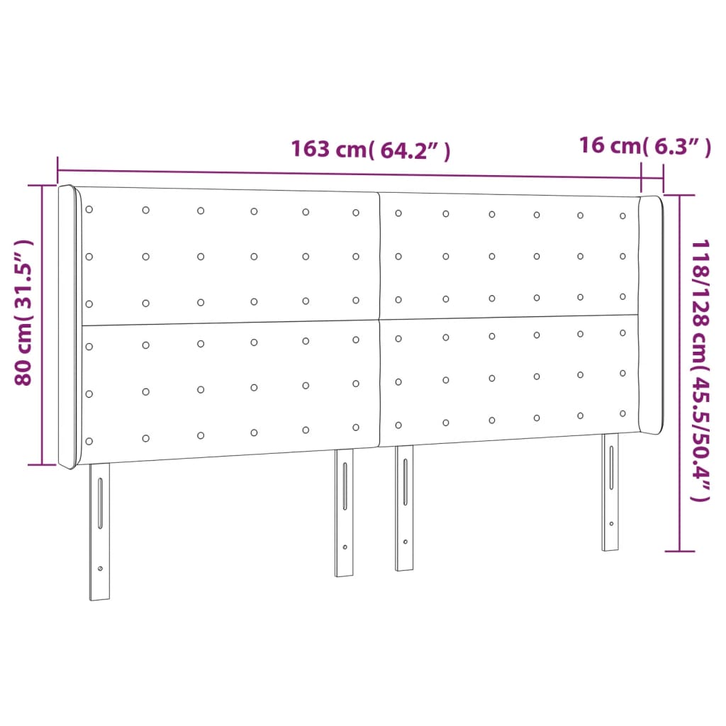 Uzglavlje s ušima crno 163x16x118/128 cm baršunasto