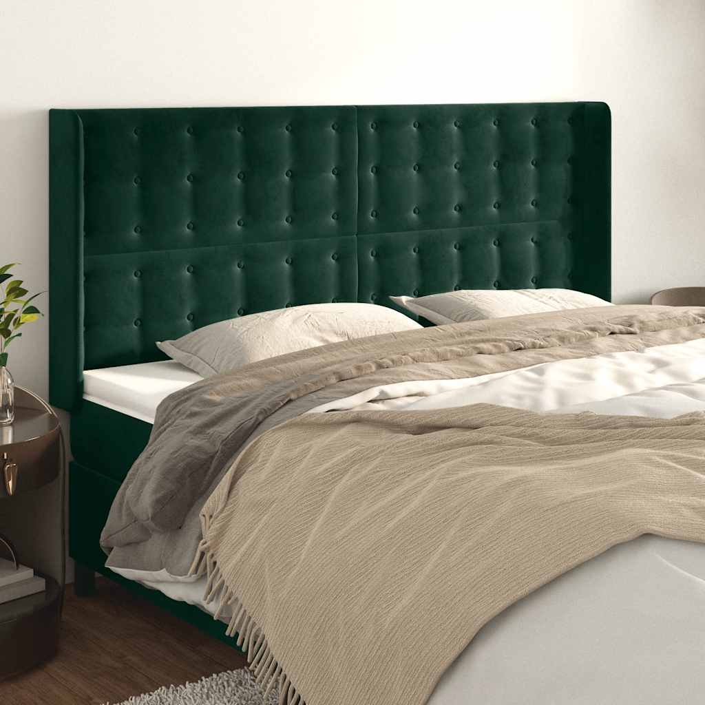 Uzglavlje s ušima tamnozeleno 203x16x118/128 cm baršunasto