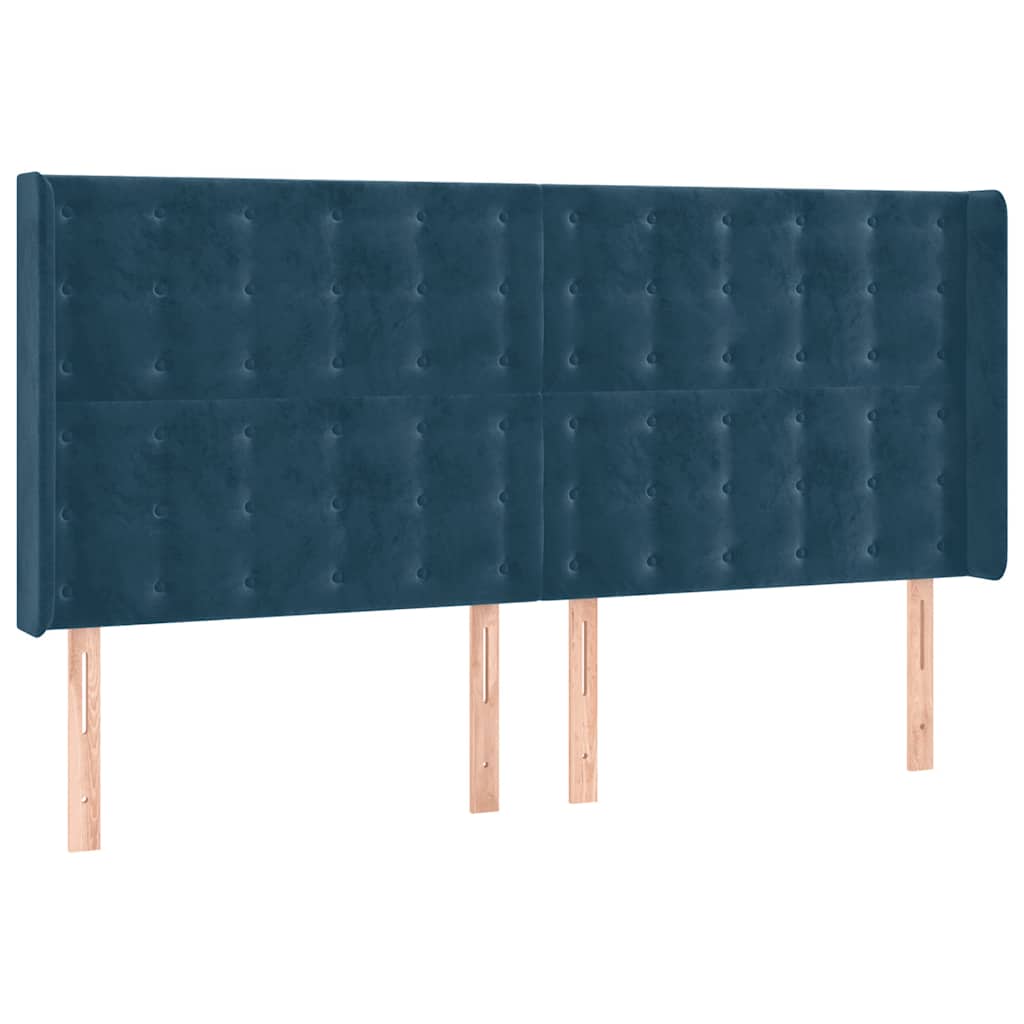 Uzglavlje s ušima tamnoplavo 203x16x118/128 cm baršunasto